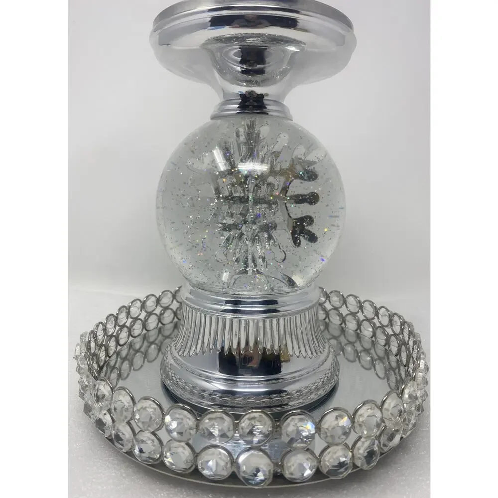 Bath & Body Works Musical Spinning Snowflake Water globe 3-wick Candle Holder - Picture 3 of 6